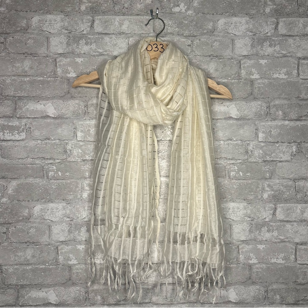 EUC Elegant Cream Scarf with Fringe Transparent